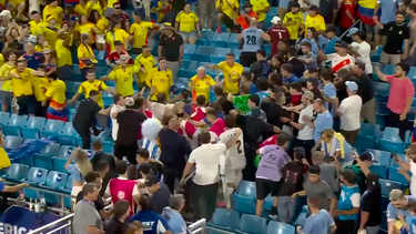 jugadores de uruguay ingresaron a la tribuna para defender a familiares agredidos por hinchas colombianos