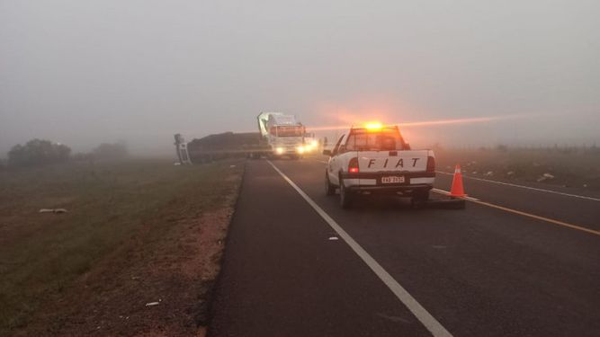Un camión que transportaba alimentos volcó en ruta 5