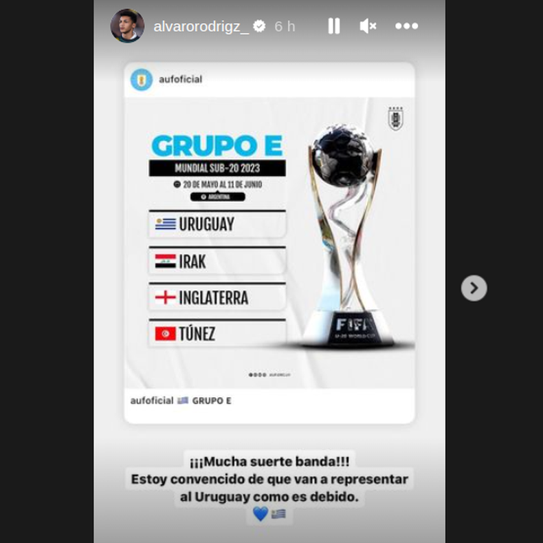 Mensaje del delantero Álvaro Rodríguez a sus compañeros luego de enterarse que el Real Madrid no lo cedió para el Mundial.