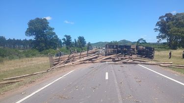 Volcó un camión que transportaba rolos en Lavalleja: de milagro no hubo heridos