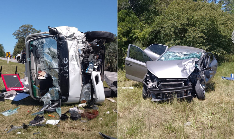 Colisión múltiple en Rocha: cuatro personas lesionadas tras choque entre un camión y tres vehículos.