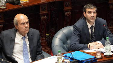 El ministro del Interior, Nicolás Martinelli, y el subsecretario de esa cartera, Pablo Abdala, en el Parlamento.