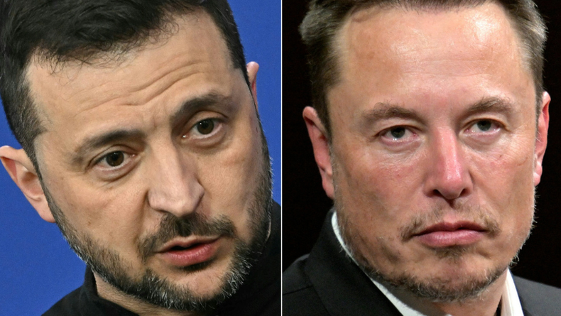 Presidente de Ucrania Volodimir Zelenski y el magnate Elon Musk.