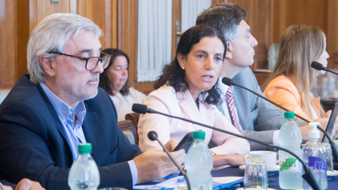La ministra de Economía, Azucena Arbeleche, asistió a la Comisión de Hacienda de la Cámara de Senadores por el proyecto de ley de rebaja impositiva.