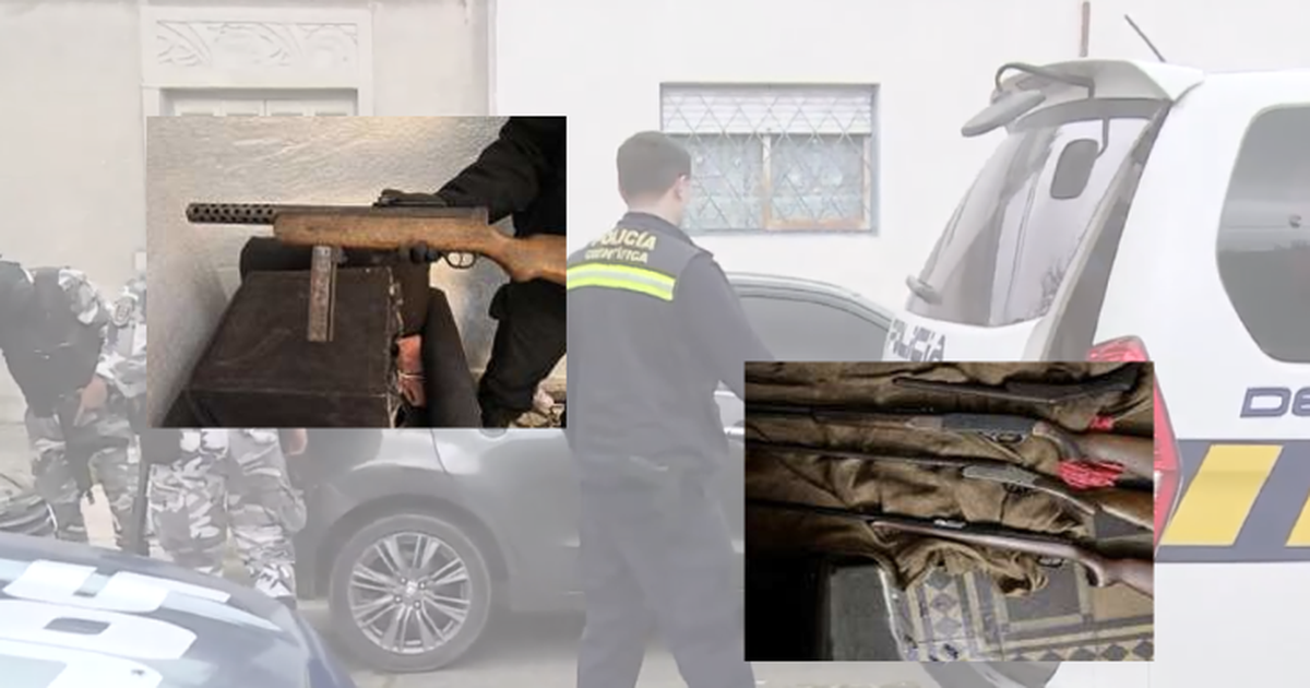 Allanamiento en Pérez Castellanos con dos detenidos: incautan cinco armas, entre ellas un arma de combate