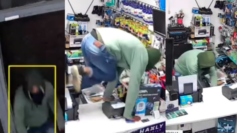 Video: delincuente abrió a patadas la puerta de un local y robó efectivo y artículos en Rocha