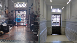 El salón gremial del IAVA, como estaba a principios de año, y las obras actuales en setiembre.