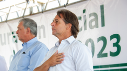 El presidente Luis Lacalle Pou en la inauguración de la cosecha de arroz en Vichadero.
